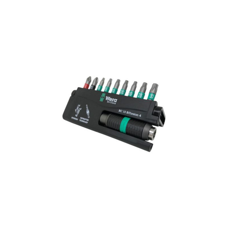 Wera bitsæt 10 dele TX10,TX15,3xTX20,TX25,TX30,PH2,PZ2 og 1 holder - 8757-9/BTZ