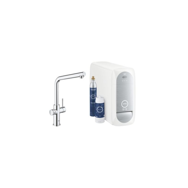 Grohe Blue Home køkkenarmatur med køler starter kit. L-tud. Krom